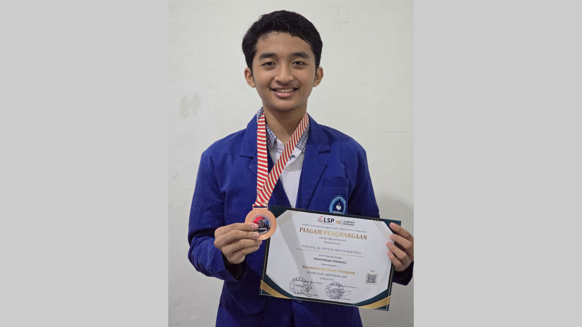 Thalal Al Fayza Peraih Medali Perunggu dalam Nusantara Brilliant Olympiad Matematika