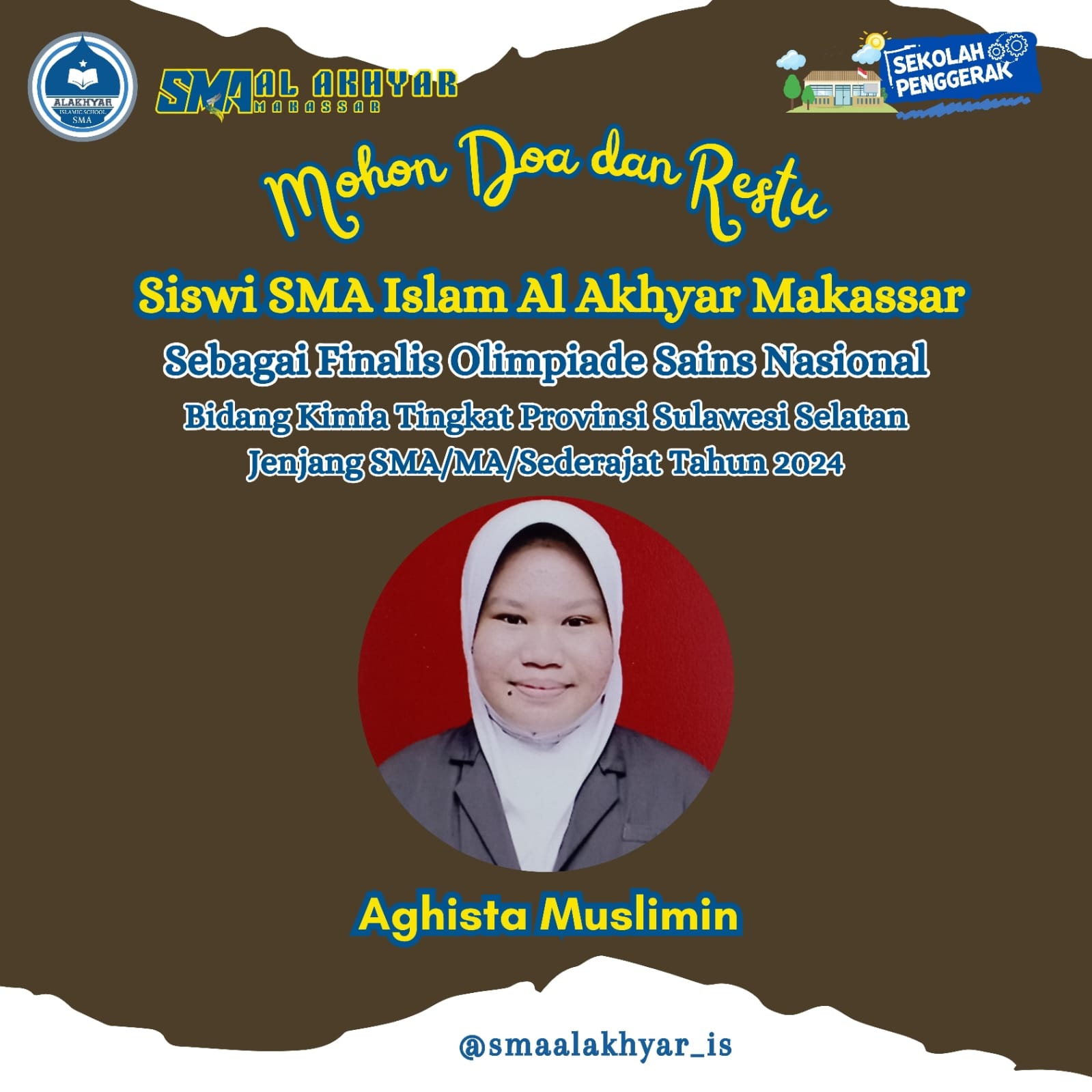 Aghista Muslimin dari SMA Islam Al Akhyar Makassar Melangkah Sebagai Finalis Olimpiade Sains Nasional Bidang Kimia Sulawesi Selatan 2024