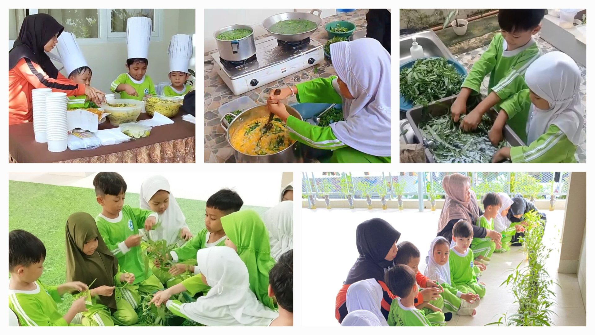Dari Panen Hingga Hidangan: Keceriaan Siswa-Siswi TK Islam Al Akhyar Memasak Bubur Manado Dari Hasil Panen Kangkung Proyek Menanam